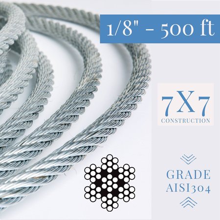 Laureola Industries 1/8" Stainless Steel Aircraft Wire Rope 304 Grade 7x7- 500 ft ZAG18-SS304-77-500